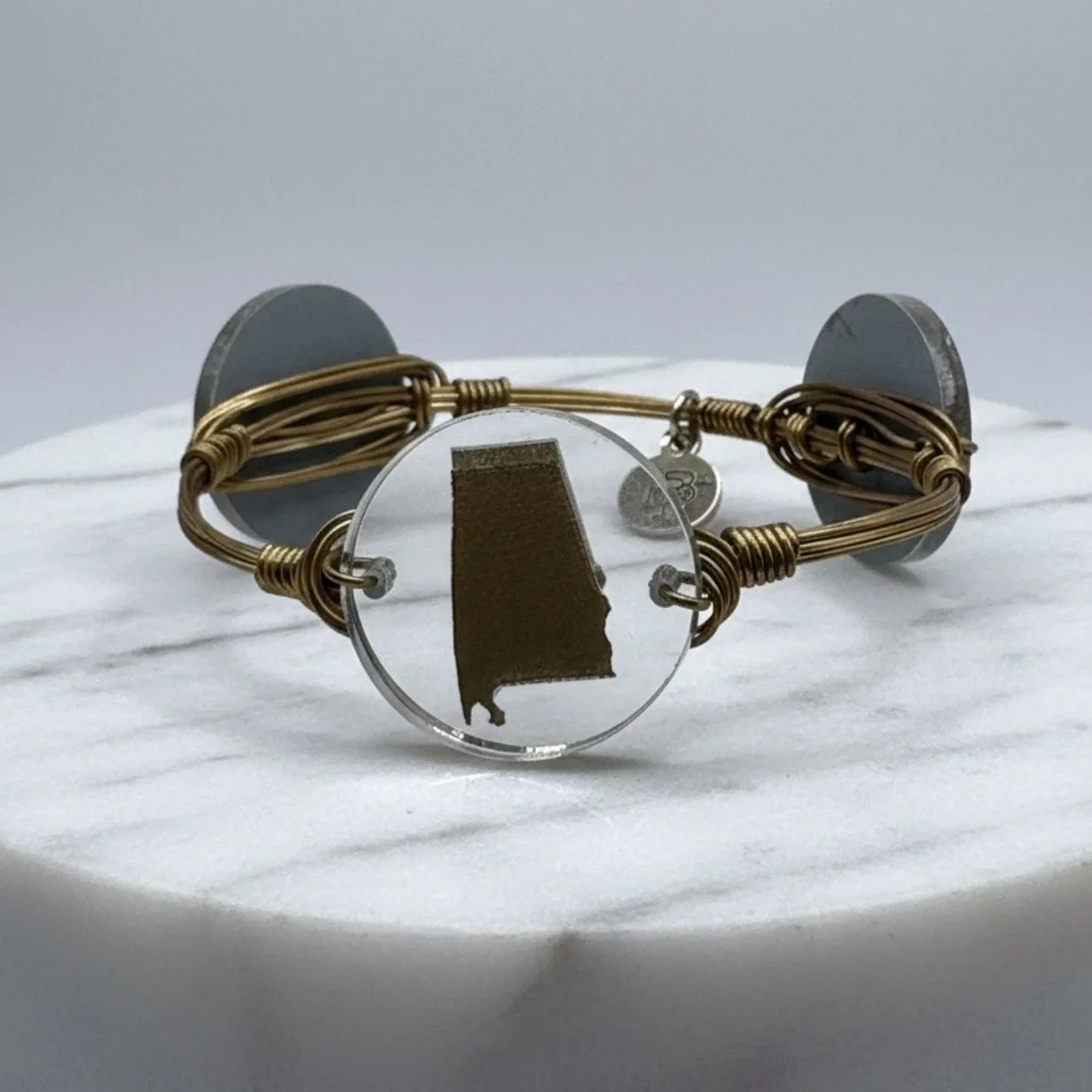 Bourbon and Boweties Alabama State Wire Wrapped Bangle Bracelet Handmade
